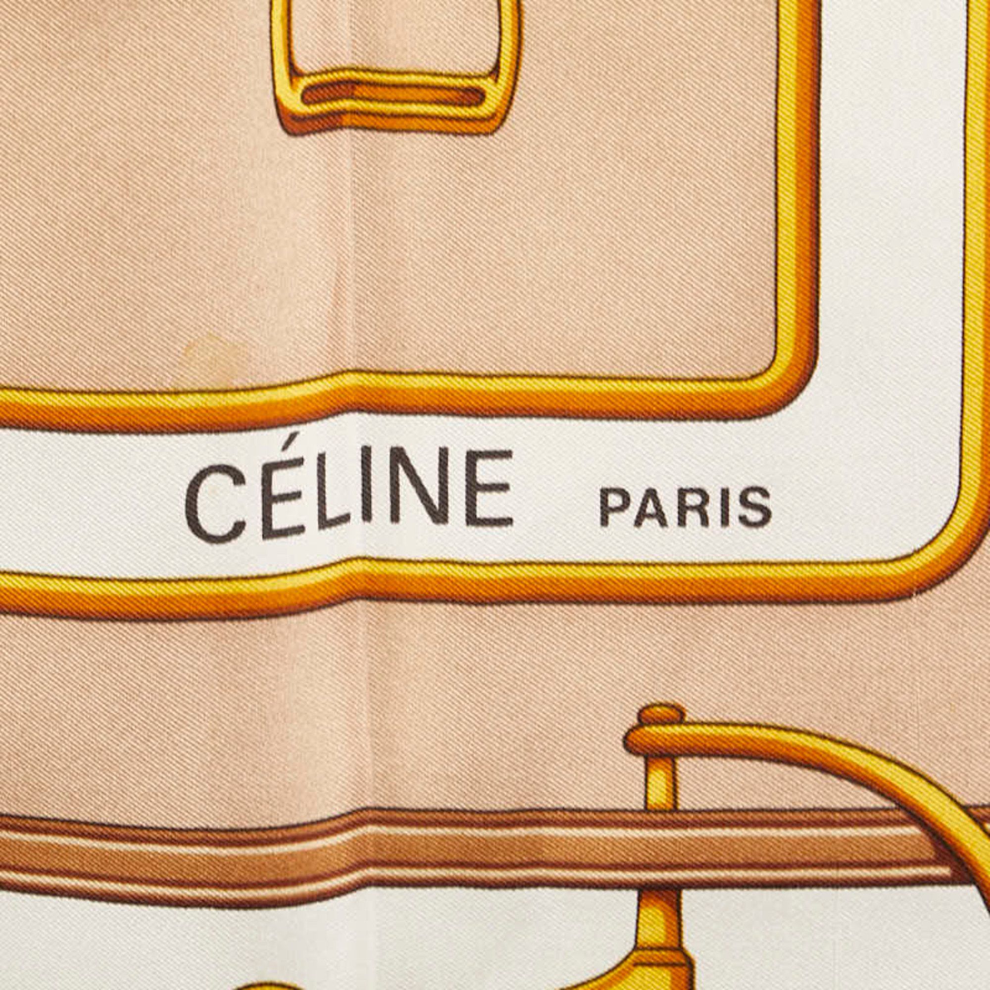 Celine Celine Horsebit Large Scarf, Beige Silk, Women's, CELINE Size ONE SIZE - 3 Thumbnail