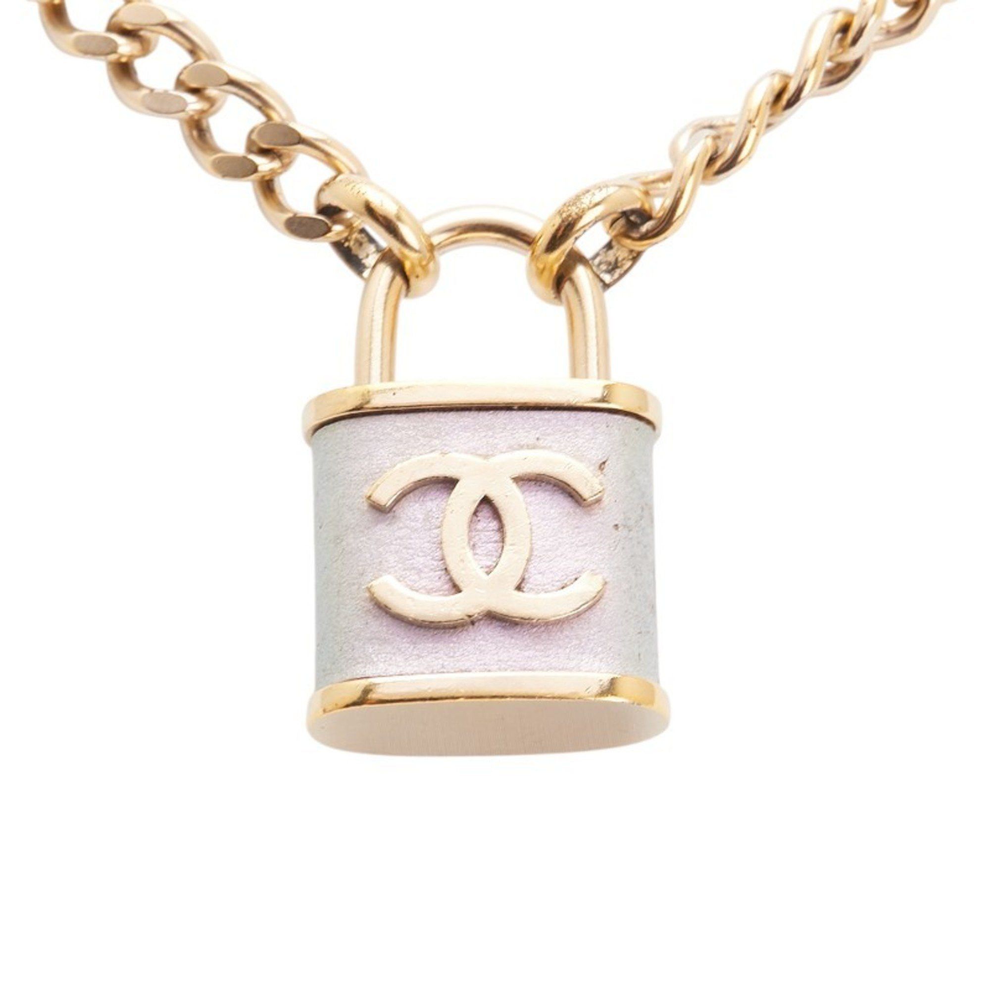 Chanel Chanel Coco Mark Cadena Padlock Motif Chain Necklace, Gold Plated, Women's Size ONE SIZE - 2 Thumbnail