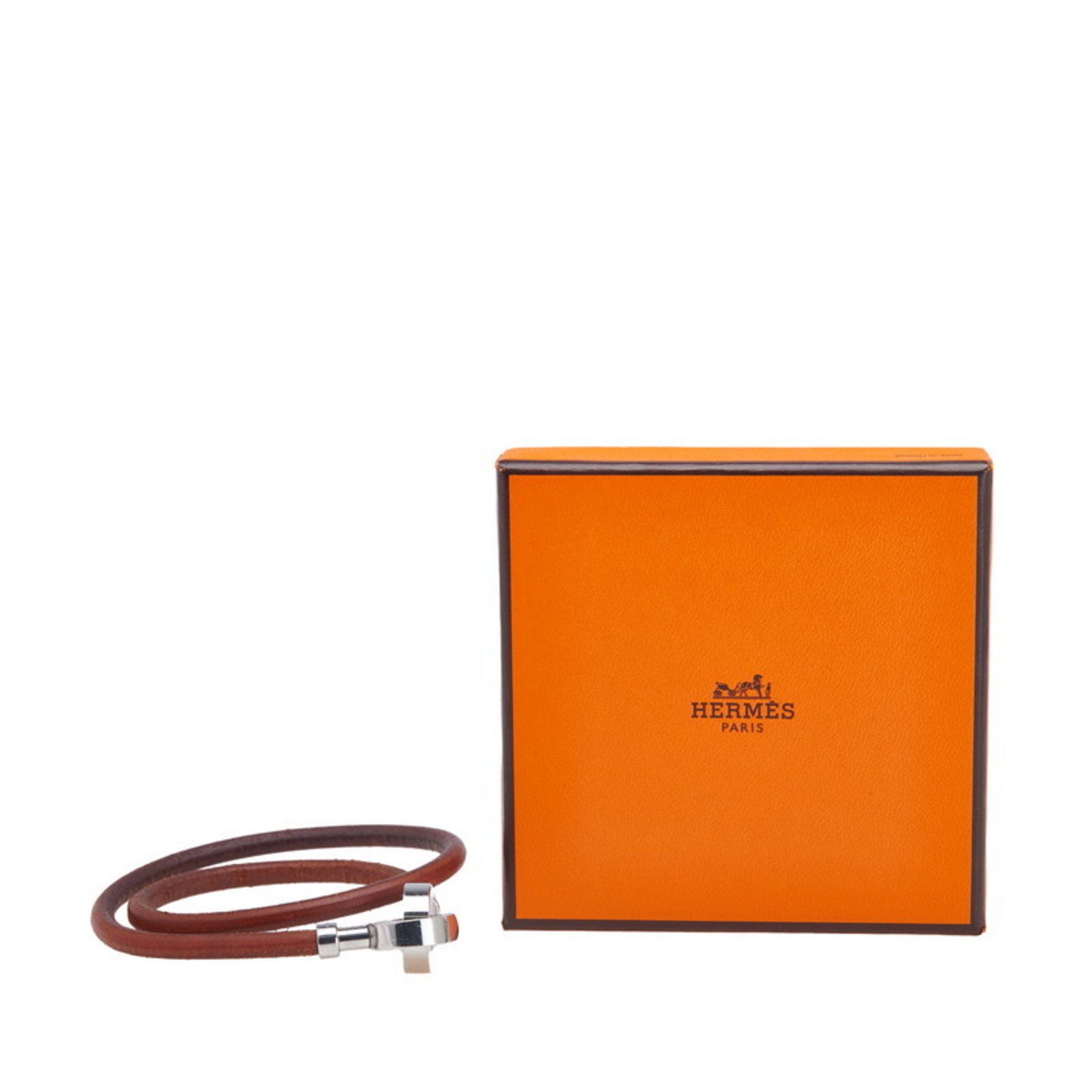 Hermes Hermes Lancelot Bracelet Choker in Brown and Silver Leather Metal for Women Size ONE SIZE - 6 Thumbnail