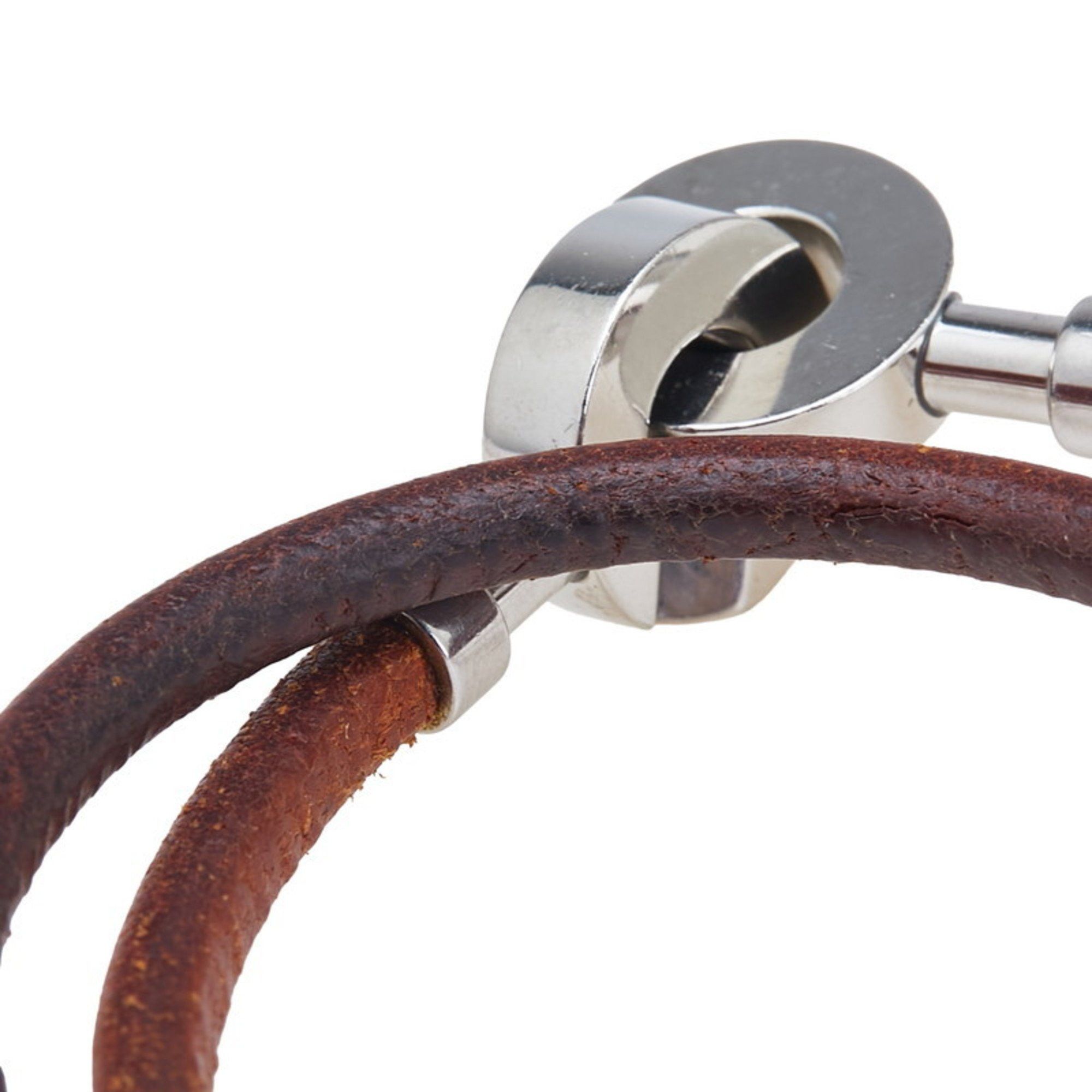 Hermes Hermes Lancelot Bracelet Choker in Brown and Silver Leather Metal for Women Size ONE SIZE - 4 Thumbnail