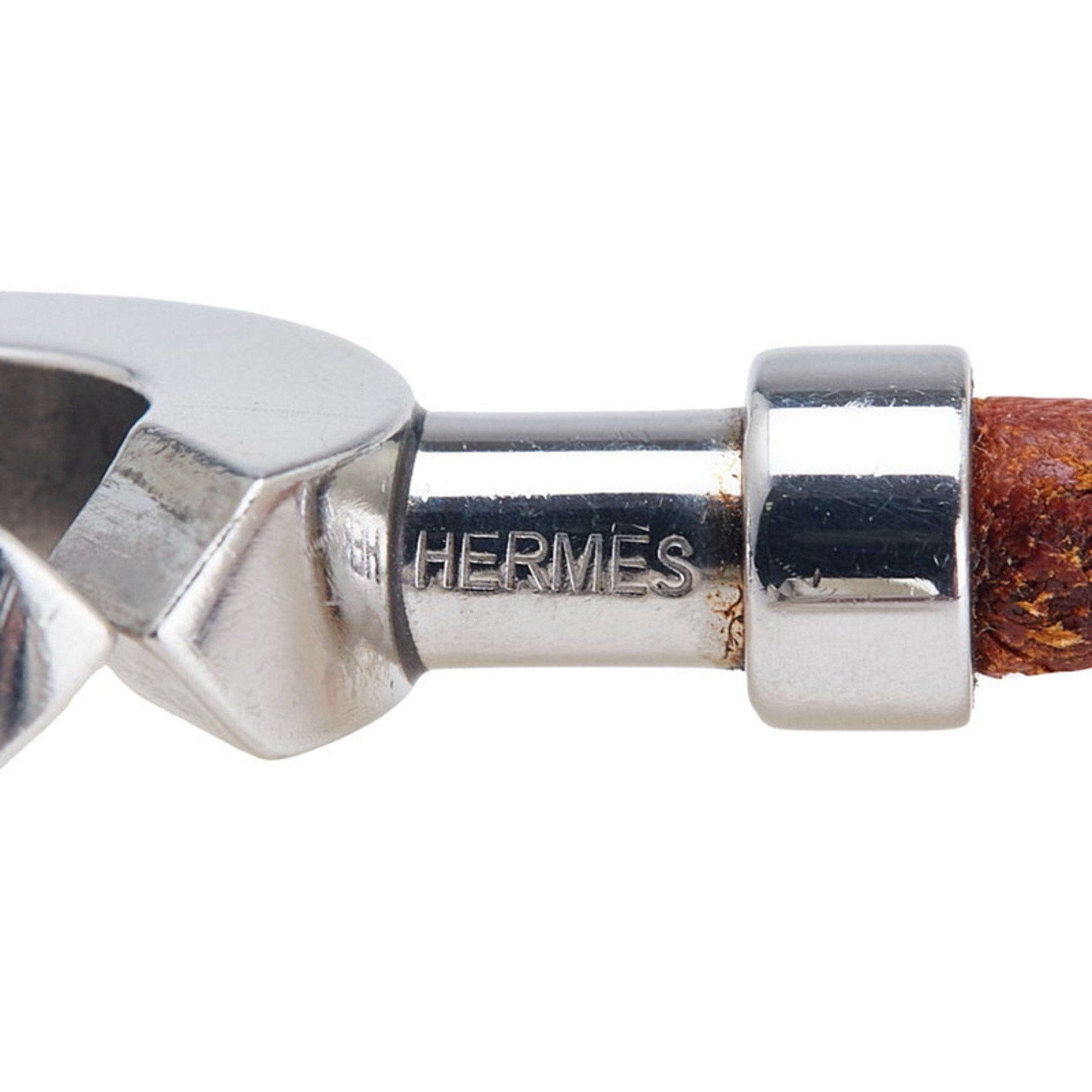 Hermes Hermes Lancelot Bracelet Choker in Brown and Silver Leather Metal for Women Size ONE SIZE - 5 Thumbnail