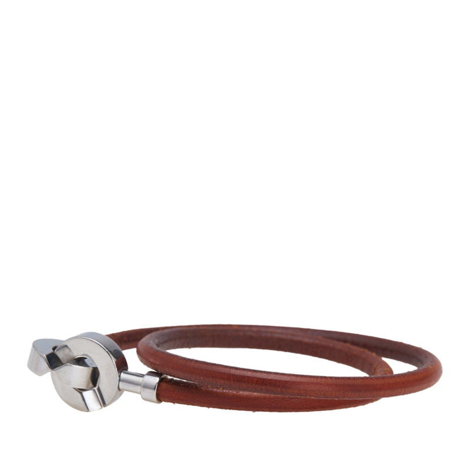 Hermes Hermes Lancelot Bracelet Choker in Brown and Silver Leather Metal for Women Size ONE SIZE - 2 Thumbnail