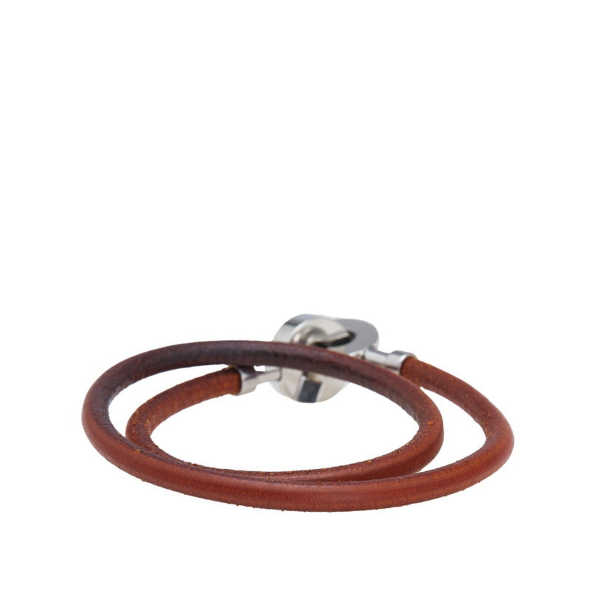 Hermes Hermes Lancelot Bracelet Choker in Brown and Silver Leather Metal for Women Size ONE SIZE - 3 Thumbnail