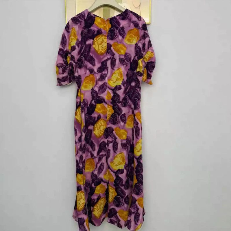 Marni Marni Purple Floral Print Midi Dress 0089 Size S / US 4 / IT 40 - 2 Thumbnail