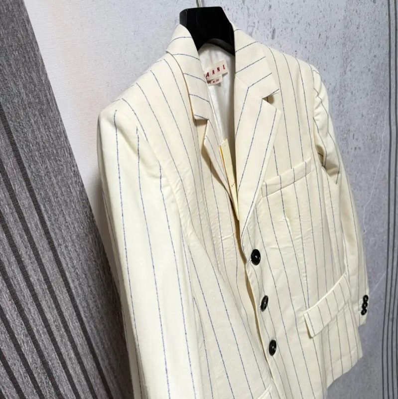 Marni Marni Beige Wool Striped Women's Jacket 0089 Size L / US 10 / IT 46 - 3 Thumbnail