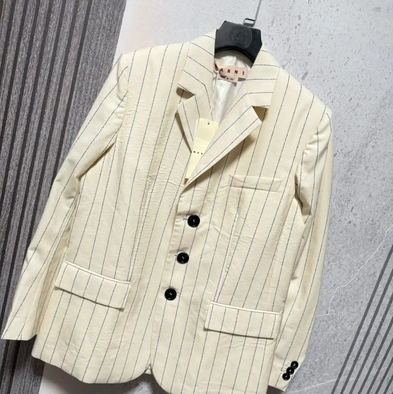 Marni Marni Beige Wool Striped Women's Jacket 0089 Size L / US 10 / IT 46 - 4 Thumbnail