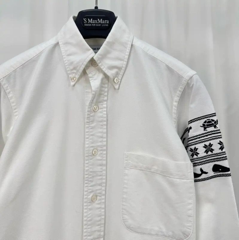 Thom Browne Thom Browne White Cotton Long Sleeve Shirt 0089 Size M / US 6-8 / IT 42-44 - 3 Thumbnail