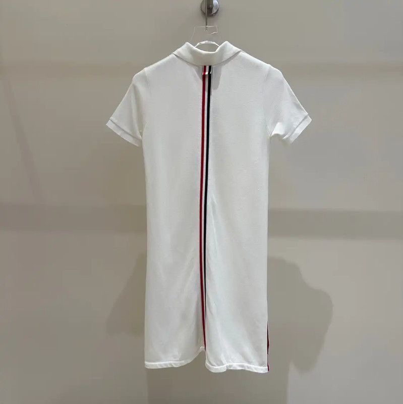 Thom Browne Thom Browne White Striped Cotton Dress for Women 0089 Size S / US 4 / IT 40 - 4 Thumbnail