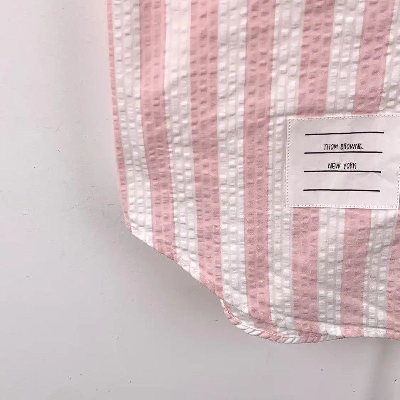Thom Browne Thom Browne Pink Striped Cotton Short Sleeve Shirt 0089 Size S / US 4 / IT 40 - 4 Thumbnail