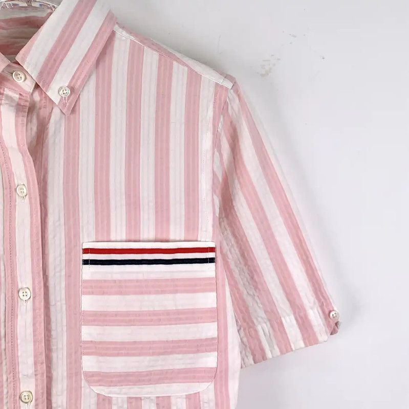 Thom Browne Thom Browne Pink Striped Cotton Short Sleeve Shirt 0089 Size S / US 4 / IT 40 - 3 Thumbnail