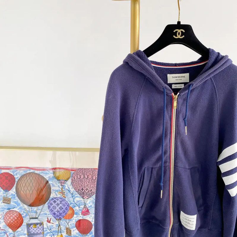Thom Browne Thom Browne Blue Cotton Long Sleeve Hoodie 0089 Size XS / US 0-2 / IT 36-38 - 3 Thumbnail