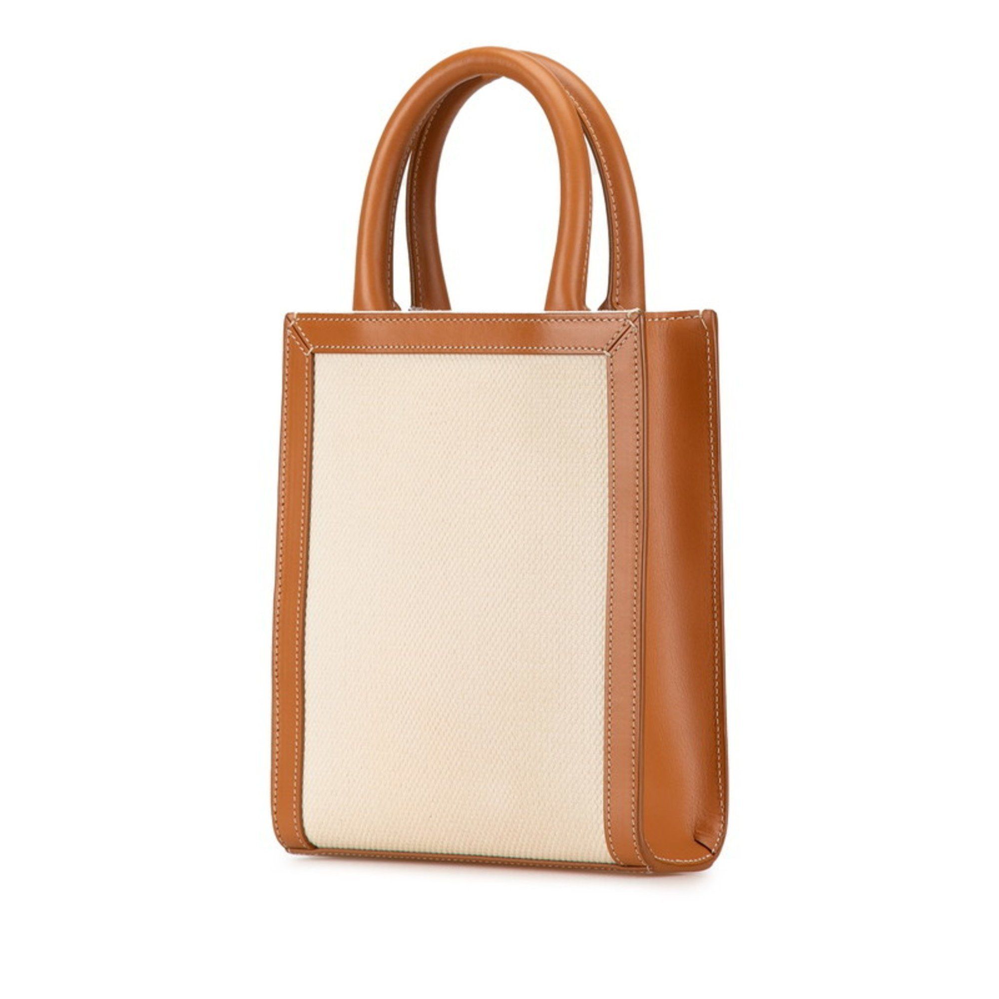 Celine Celine Mini Vertical Cabas Handbag/Shoulder Bag, 2-Way, Natural Tan Canvas and Calfskin, Women's, CELINE Size ONE SIZE - 2 Thumbnail
