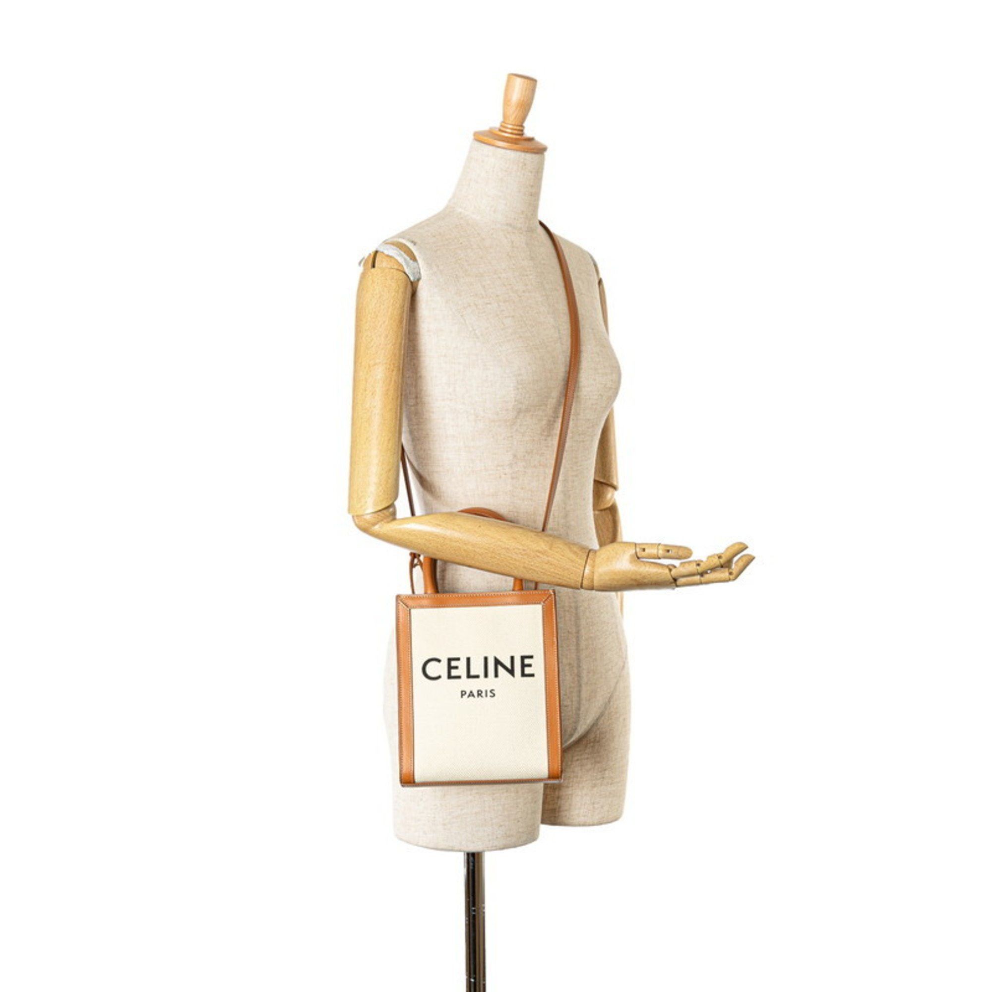 Celine Celine Mini Vertical Cabas Handbag/Shoulder Bag, 2-Way, Natural Tan Canvas and Calfskin, Women's, CELINE Size ONE SIZE - 10 Thumbnail