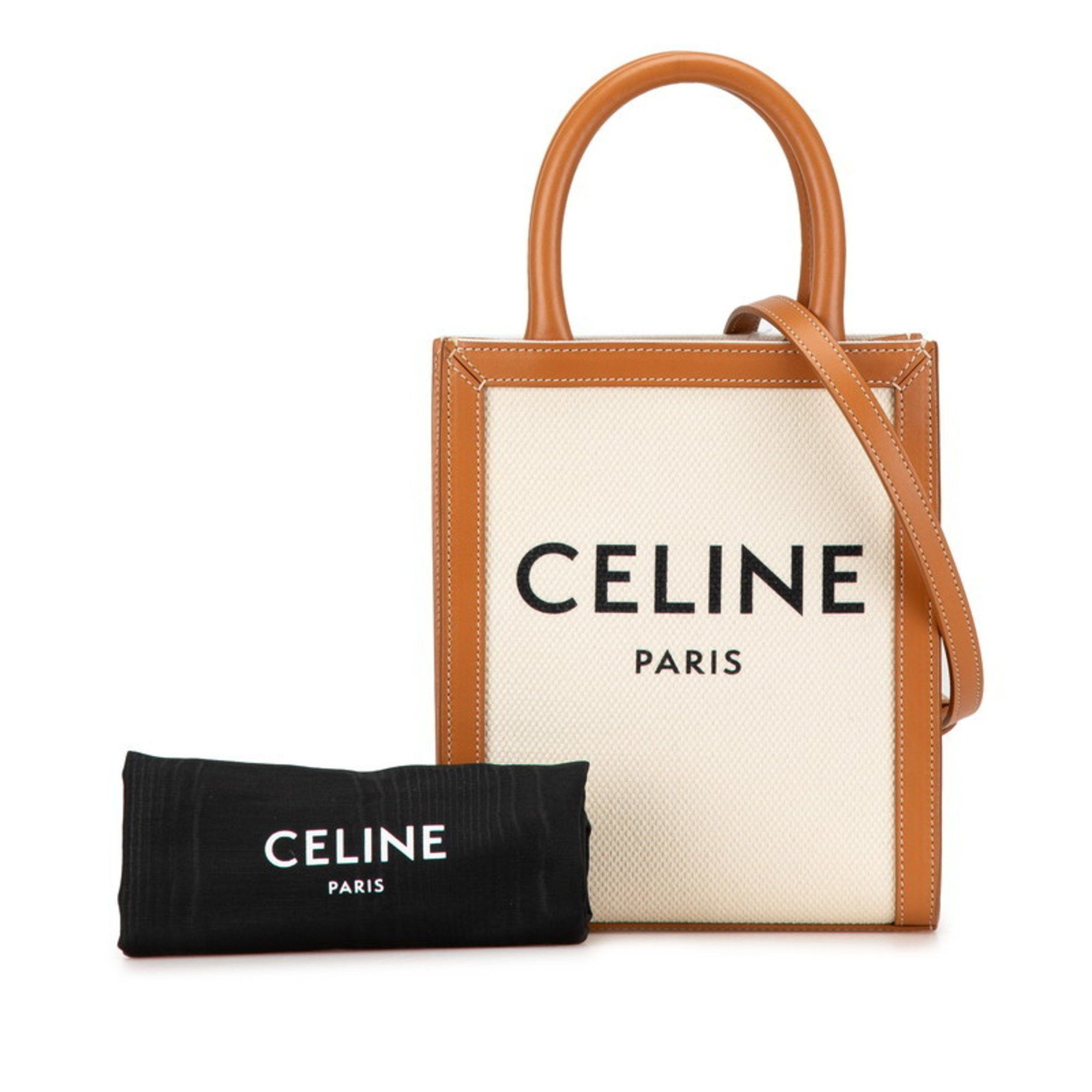 Celine Celine Mini Vertical Cabas Handbag/Shoulder Bag, 2-Way, Natural Tan Canvas and Calfskin, Women's, CELINE Size ONE SIZE - 9 Thumbnail