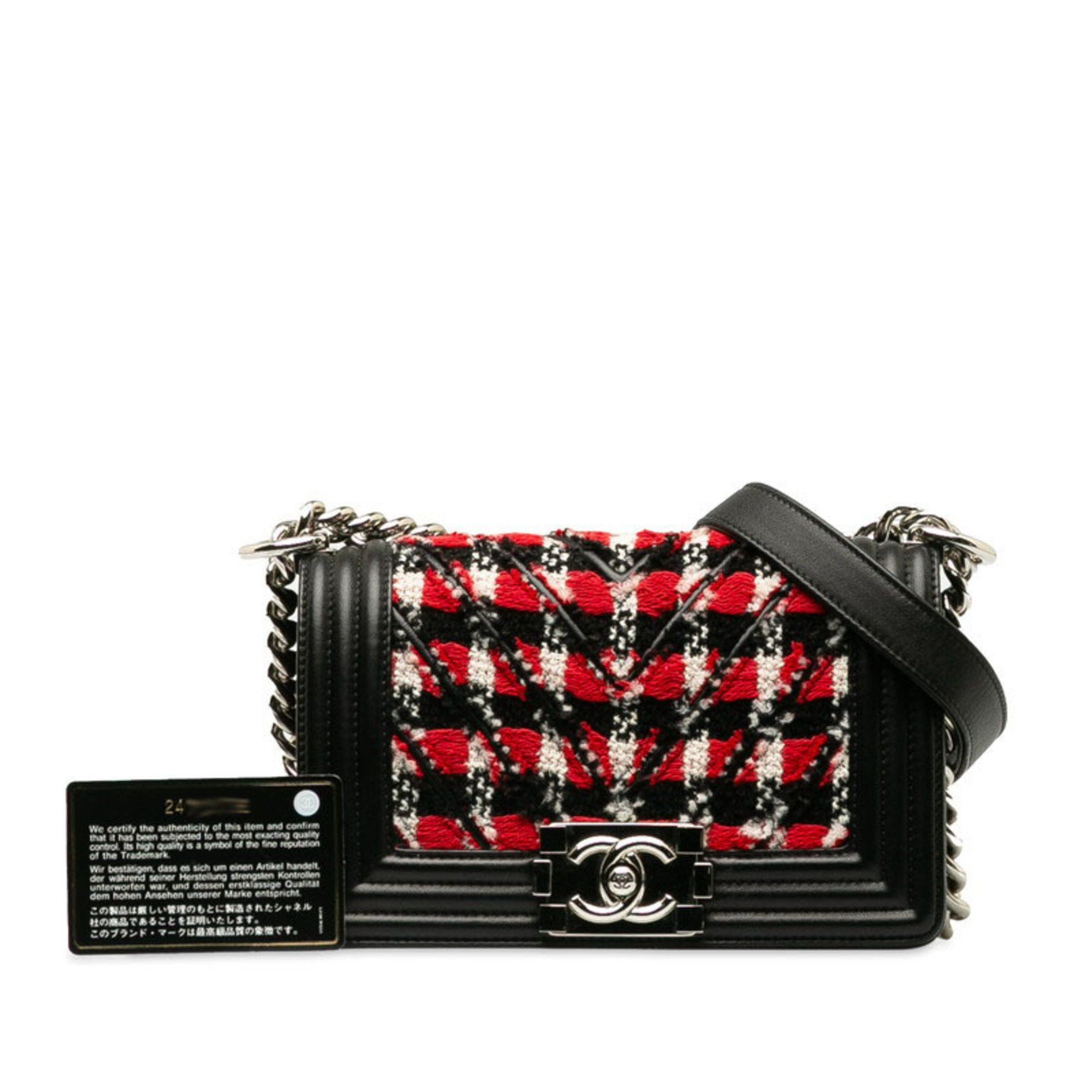 Chanel CHANEL Boy Chanel Small Chain Shoulder Bag in Black and Red Tweed Leather for Women Size ONE SIZE - 8 Thumbnail