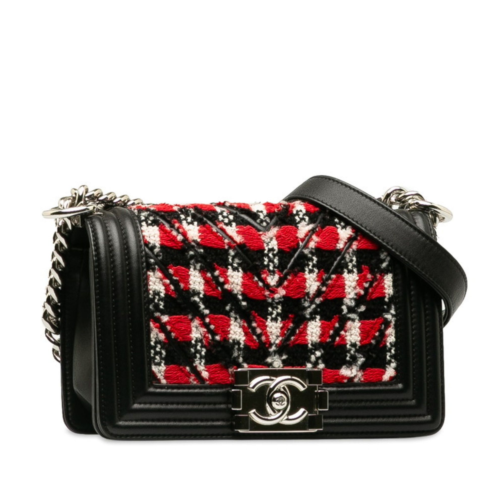 Chanel CHANEL Boy Chanel Small Chain Shoulder Bag in Black and Red Tweed Leather for Women Size ONE SIZE - 2 Thumbnail