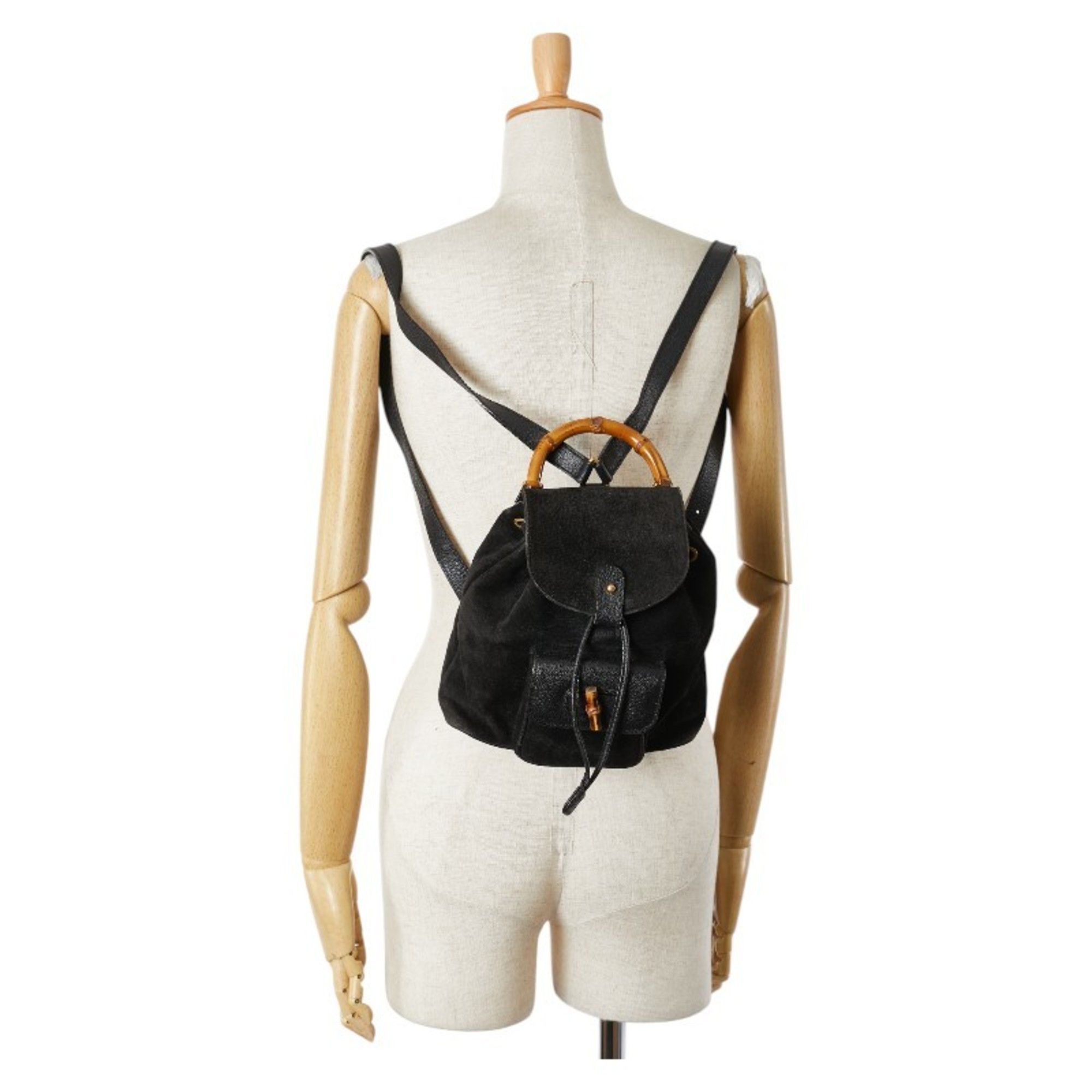 Gucci Gucci Bamboo Backpack 003 2058 0030 Black Leather Suede Women's GUCCI Size ONE SIZE - 13 Thumbnail