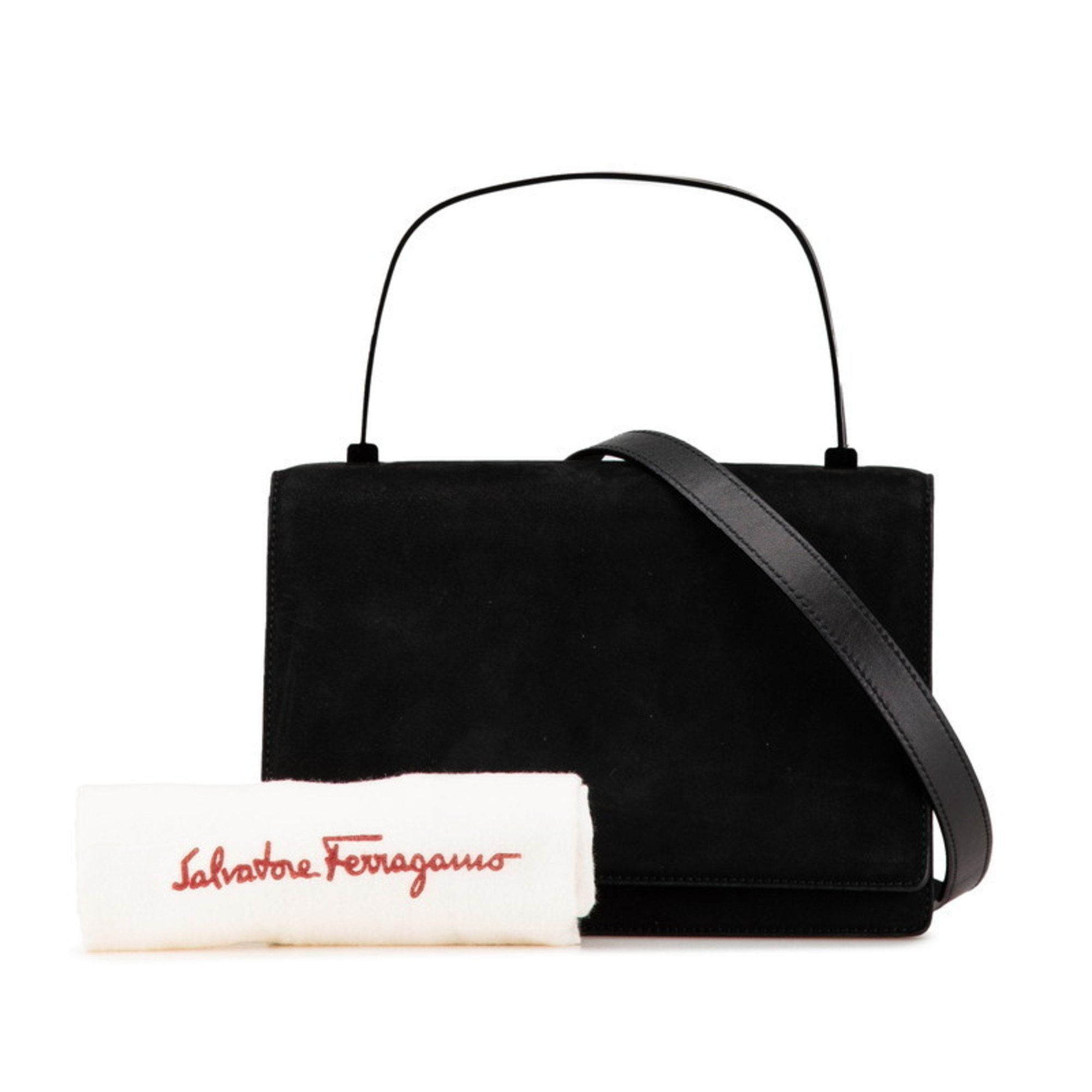 Salvatore Ferragamo Salvatore Ferragamo 2-way handbag/shoulder bag in black nubuck leather for women. Size ONE SIZE - 12 Thumbnail