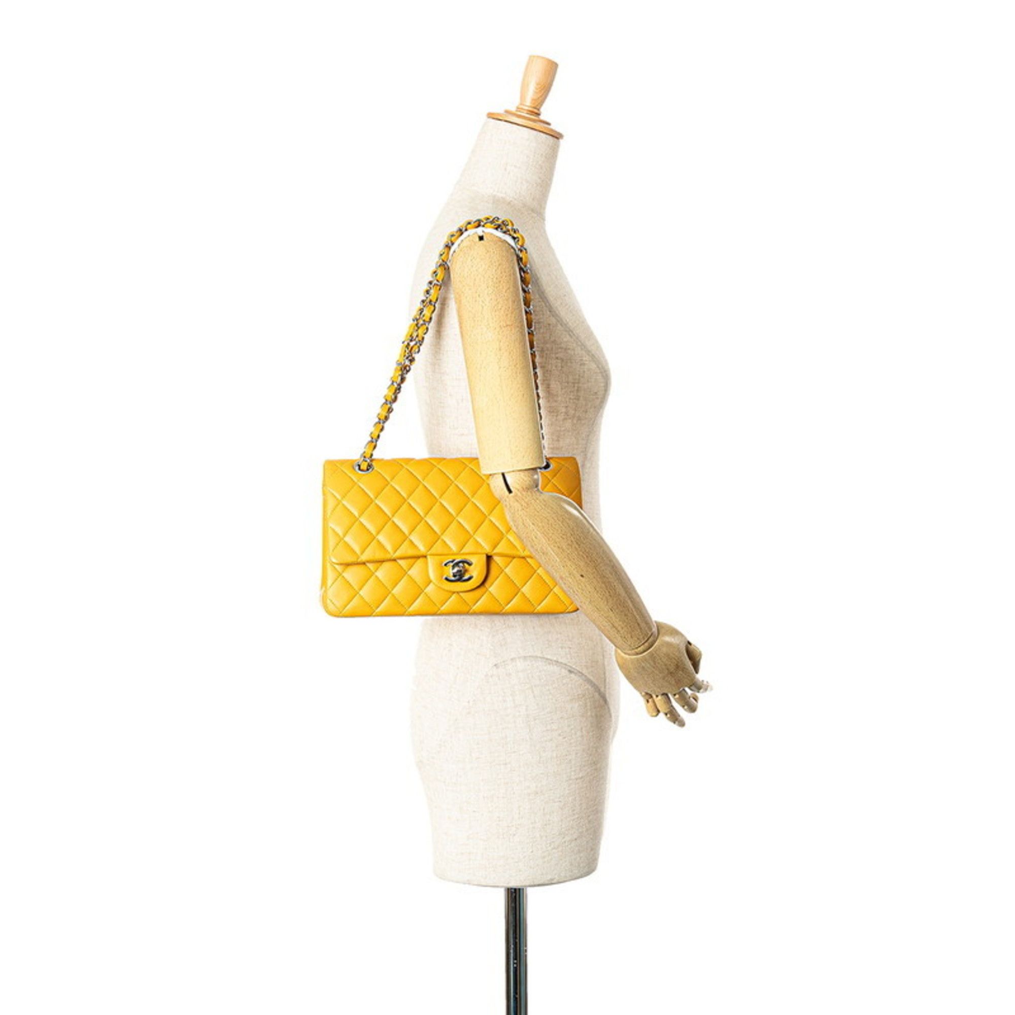 Chanel CHANEL Matelasse Coco Mark Double Flap Chain Shoulder Bag in Yellow and Silver Lambskin for Women Size ONE SIZE - 9 Thumbnail