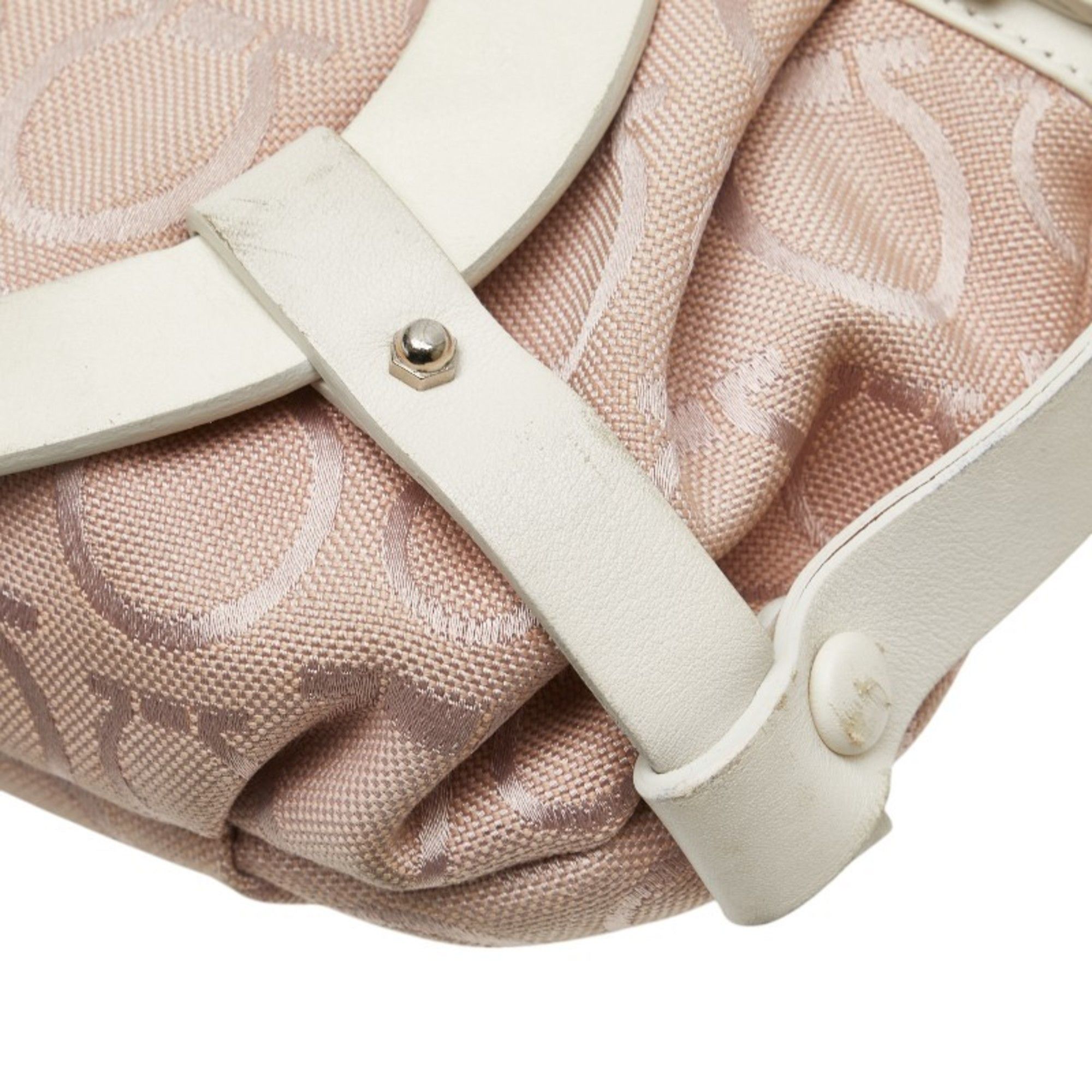 Salvatore Ferragamo Salvatore Ferragamo Gancini One-Shoulder Bag AU-21 5866 Pink and White Canvas Leather Women's Size ONE SIZE - 6 Thumbnail