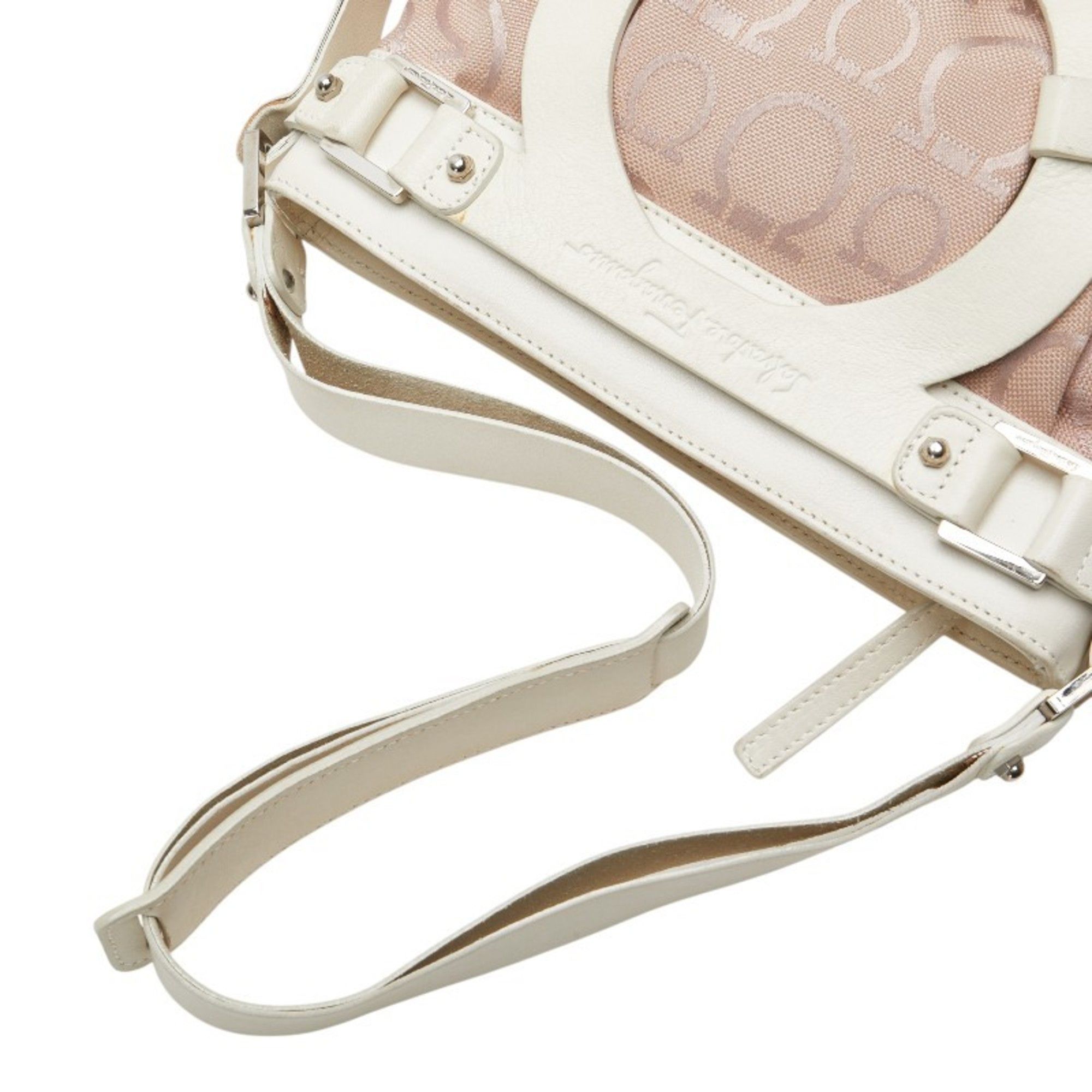 Salvatore Ferragamo Salvatore Ferragamo Gancini One-Shoulder Bag AU-21 5866 Pink and White Canvas Leather Women's Size ONE SIZE - 4 Thumbnail