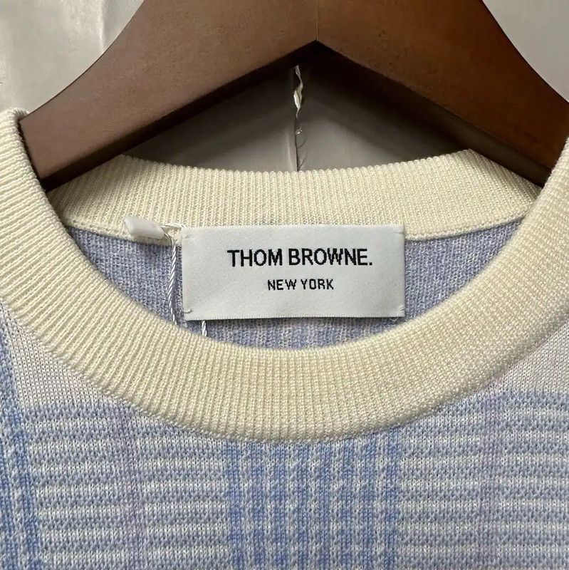 Thom Browne Thom Browne Blue Wool Sweater with Check Pattern 0089 Size M / US 6-8 / IT 42-44 - 4 Thumbnail