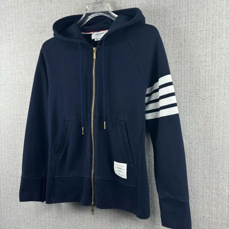 Thom Browne Thom Browne Women's Navy Striped Cotton Jacket 0089 Size XS / US 0-2 / IT 36-38 - 2 Thumbnail