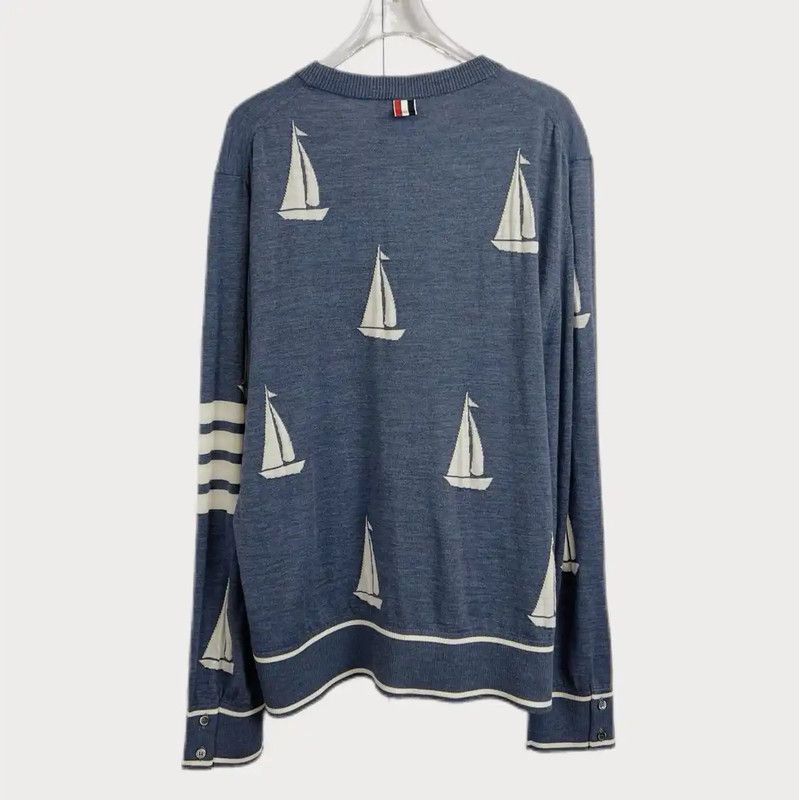 Thom Browne Thom Browne Blue Cotton Long Sleeve Pullover Sweater 0089 Size XL / US 12-14 / IT 48-50 - 2 Thumbnail