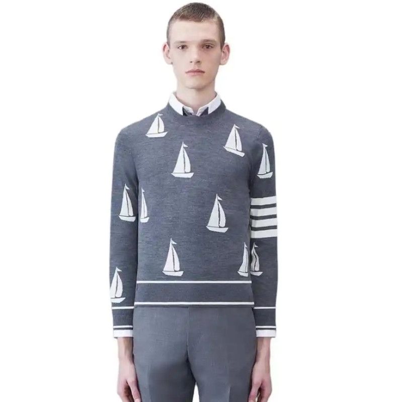 Thom Browne Thom Browne Blue Cotton Long Sleeve Pullover Sweater 0089 Size XL / US 12-14 / IT 48-50 - 9 Thumbnail