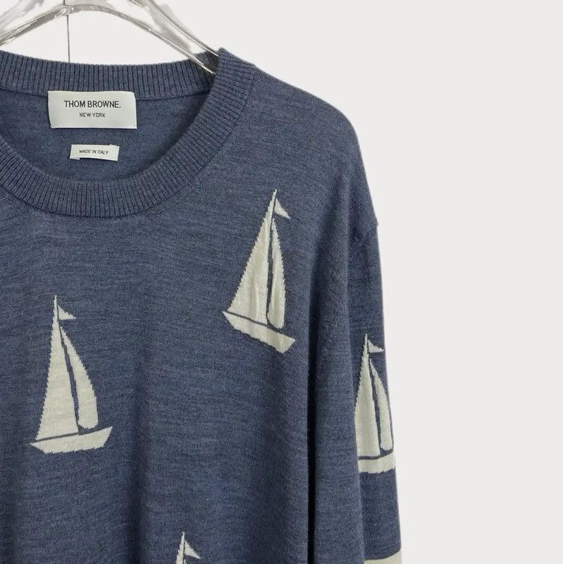 Thom Browne Thom Browne Blue Cotton Long Sleeve Pullover Sweater 0089 Size XL / US 12-14 / IT 48-50 - 3 Thumbnail
