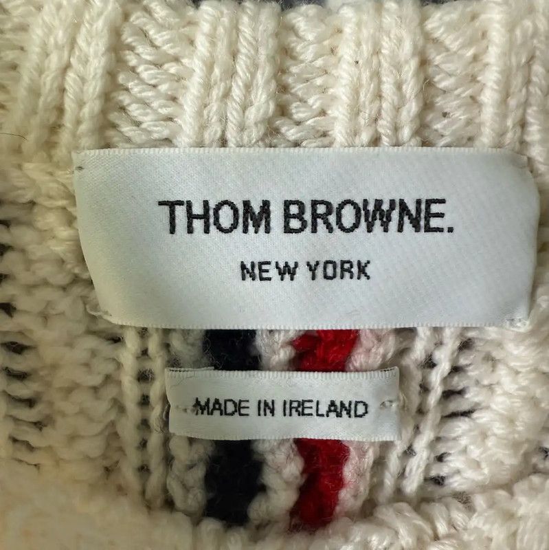 Thom Browne Thom Browne Cream Cable Knit Sweater 0089 Size ONE SIZE - 3 Thumbnail