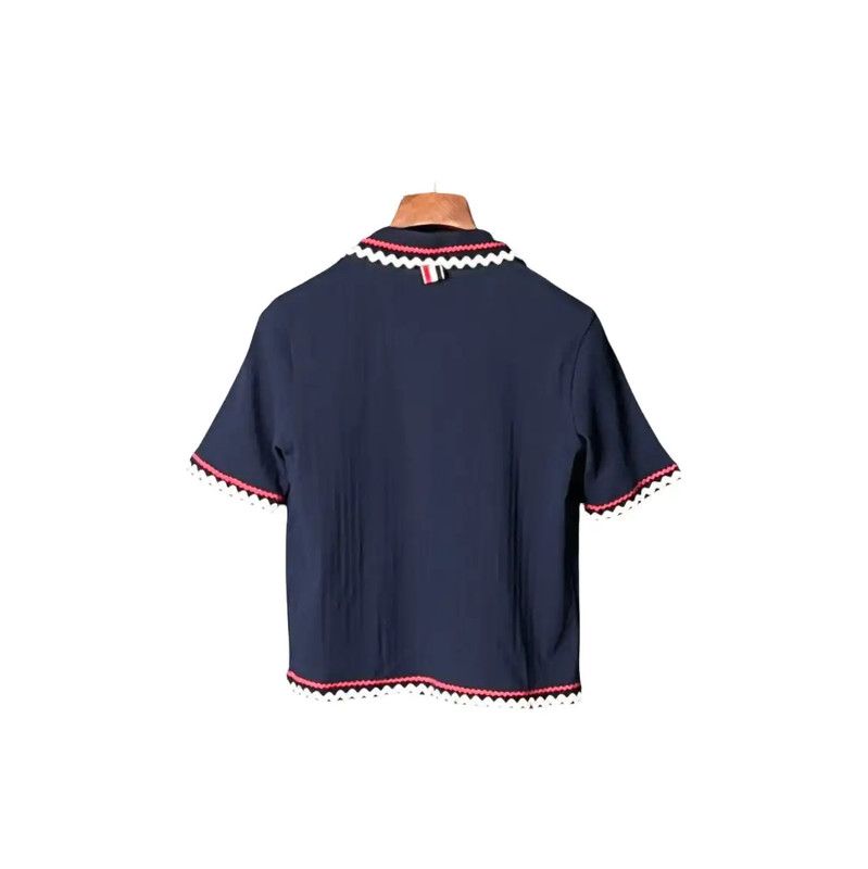 Thom Browne Thom Browne Women's Short Sleeve Blue Cardigan 0089 Size L / US 10 / IT 46 - 2 Thumbnail