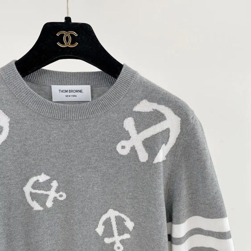 Thom Browne Thom Browne Gray Cotton Striped Long Sleeve Sweater 0089 Size M / US 6-8 / IT 42-44 - 3 Thumbnail