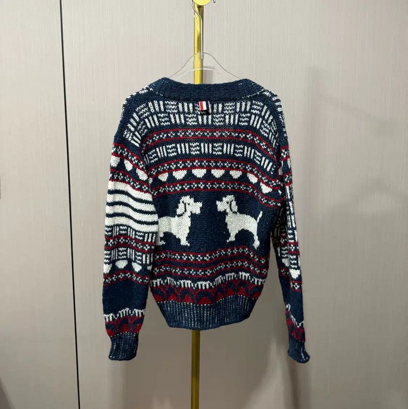 Thom Browne Thom Browne Women's Navy Wool Cardigan with Dogs 0089 Size ONE SIZE - 2 Thumbnail