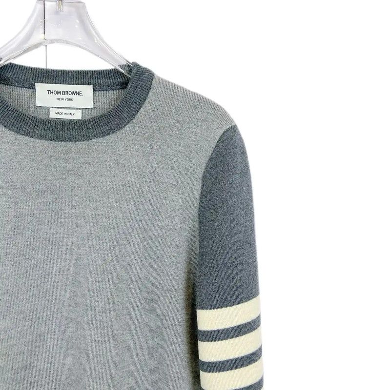 Thom Browne Thom Browne Light Gray Cotton Pullover Sweater 0089 Size M / US 6-8 / IT 42-44 - 3 Thumbnail
