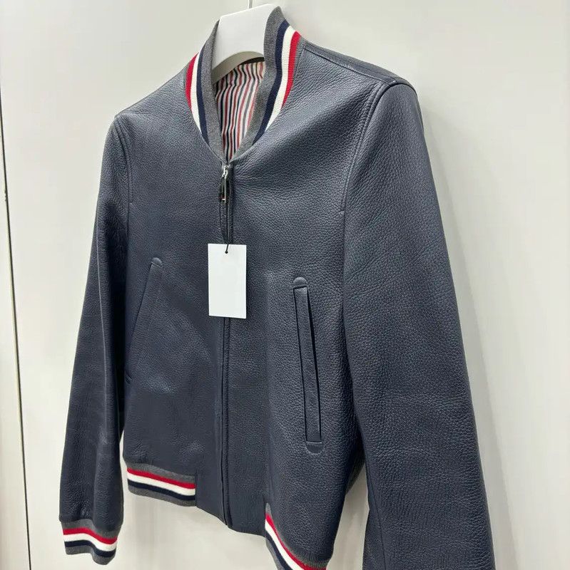 Thom Browne Thom Browne Navy Leather Striped Women's Jacket 0089 Size S / US 4 / IT 40 - 3 Thumbnail