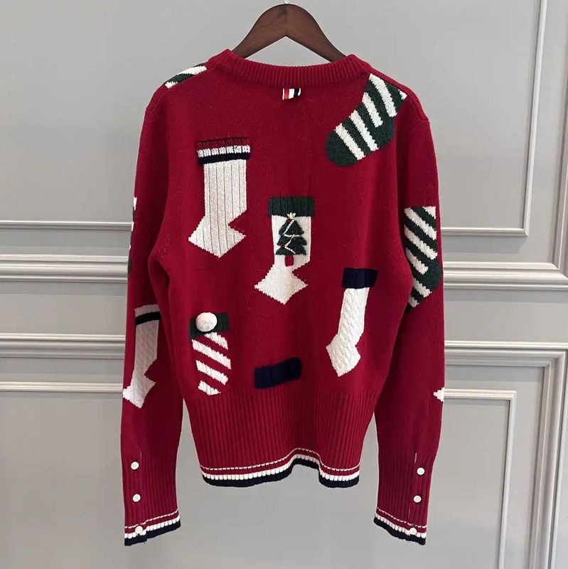Thom Browne Thom Browne Red Wool Patterned Sweater 0089 Size S / US 4 / IT 40 - 2 Thumbnail