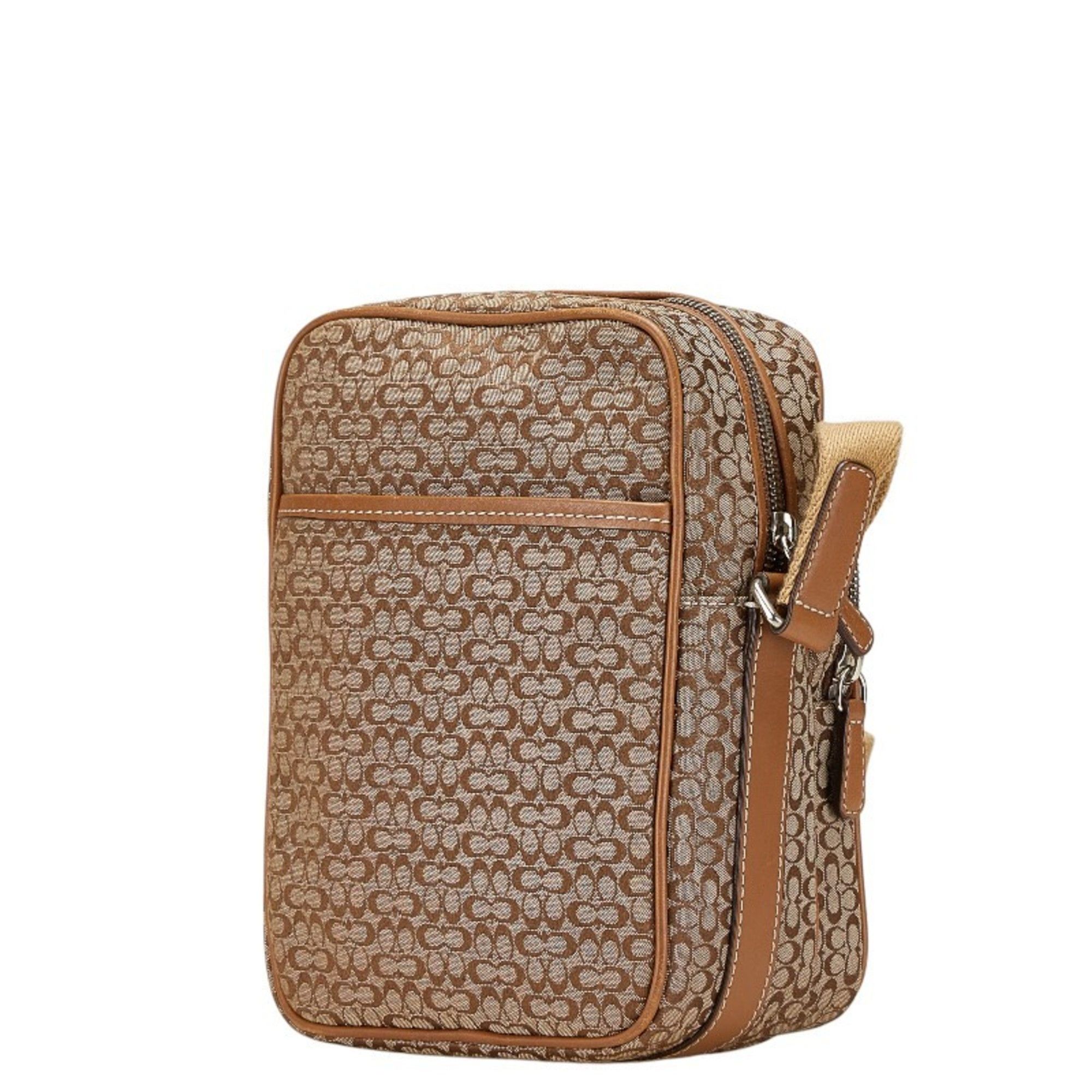 Coach Mini Signature Crossbody Shoulder Bag in Beige and Brown 
