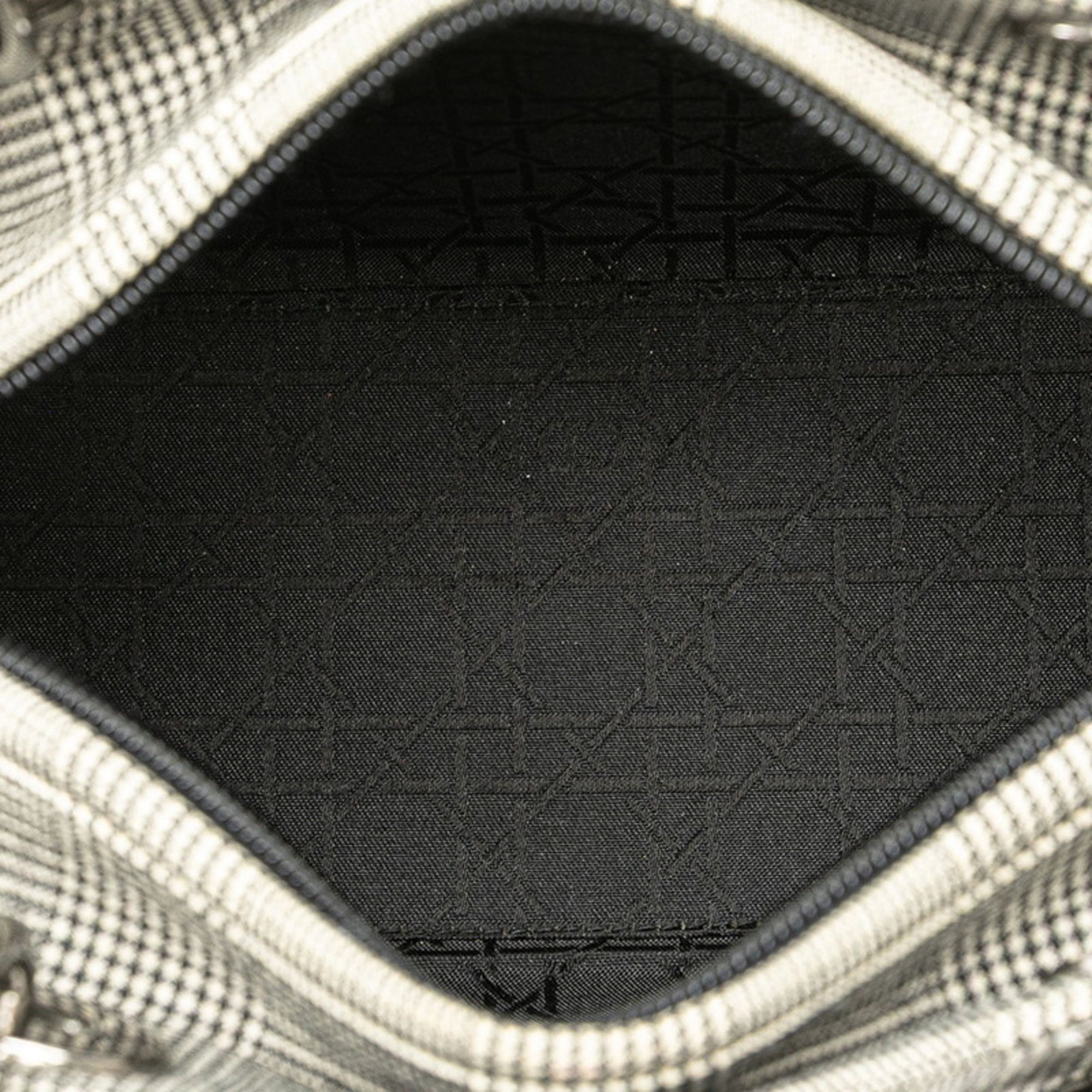 Dior Christian Dior Dior Lady Houndstooth Handbag Black White Canvas Leather Women's Size ONE SIZE - 9 Thumbnail