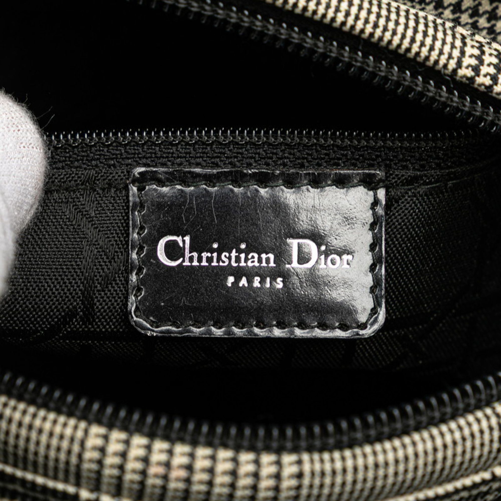Dior Christian Dior Dior Lady Houndstooth Handbag Black White Canvas Leather Women's Size ONE SIZE - 10 Thumbnail