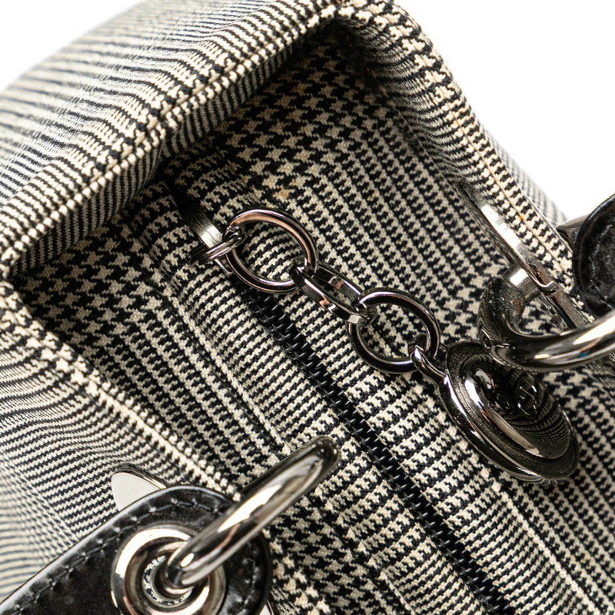 Dior Christian Dior Dior Lady Houndstooth Handbag Black White Canvas Leather Women's Size ONE SIZE - 8 Thumbnail