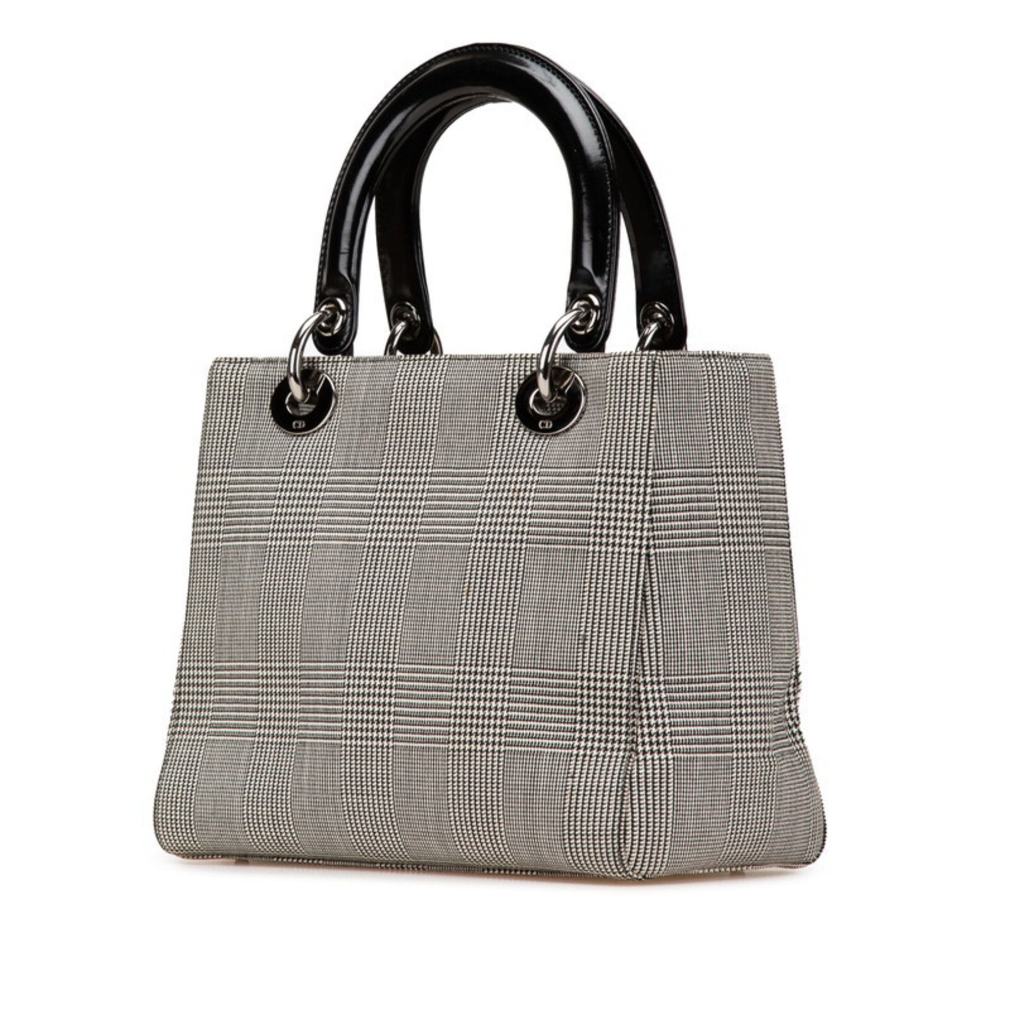 Dior Christian Dior Dior Lady Houndstooth Handbag Black White Canvas Leather Women's Size ONE SIZE - 2 Thumbnail