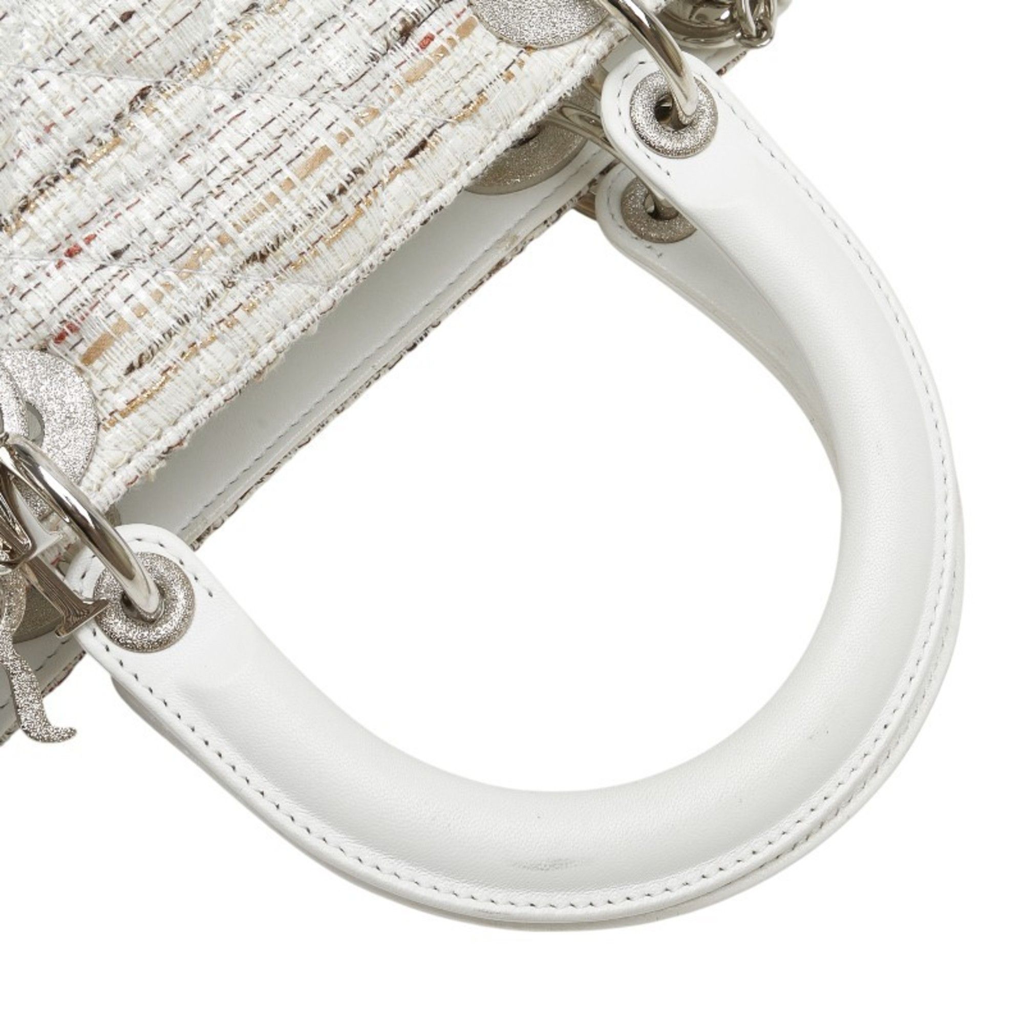 Dior Christian Dior Dior Lady Canage Tweed Handbag in White and Multicolor Canvas Leather for Women Size ONE SIZE - 5 Thumbnail