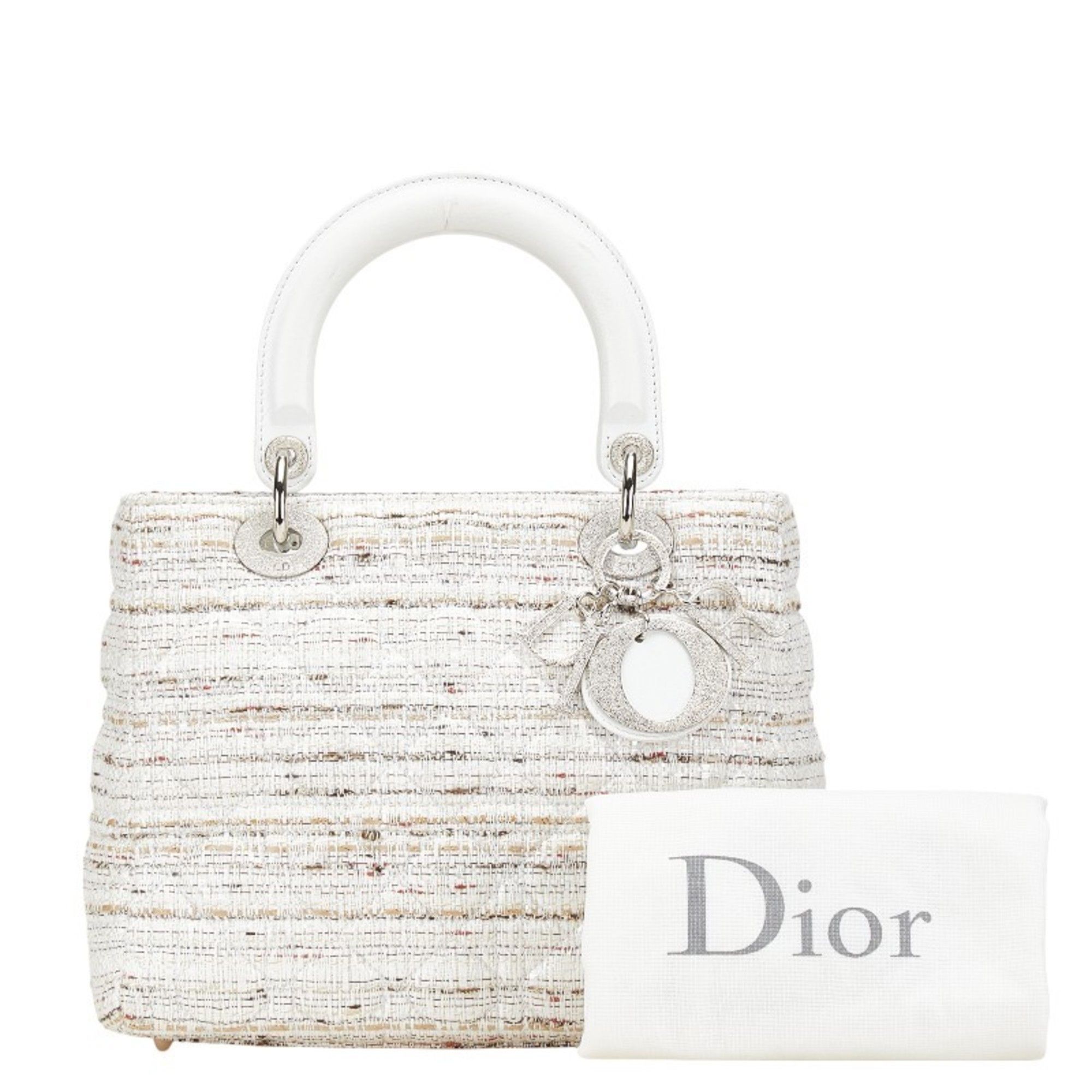 Dior Christian Dior Dior Lady Canage Tweed Handbag in White and Multicolor Canvas Leather for Women Size ONE SIZE - 10 Thumbnail