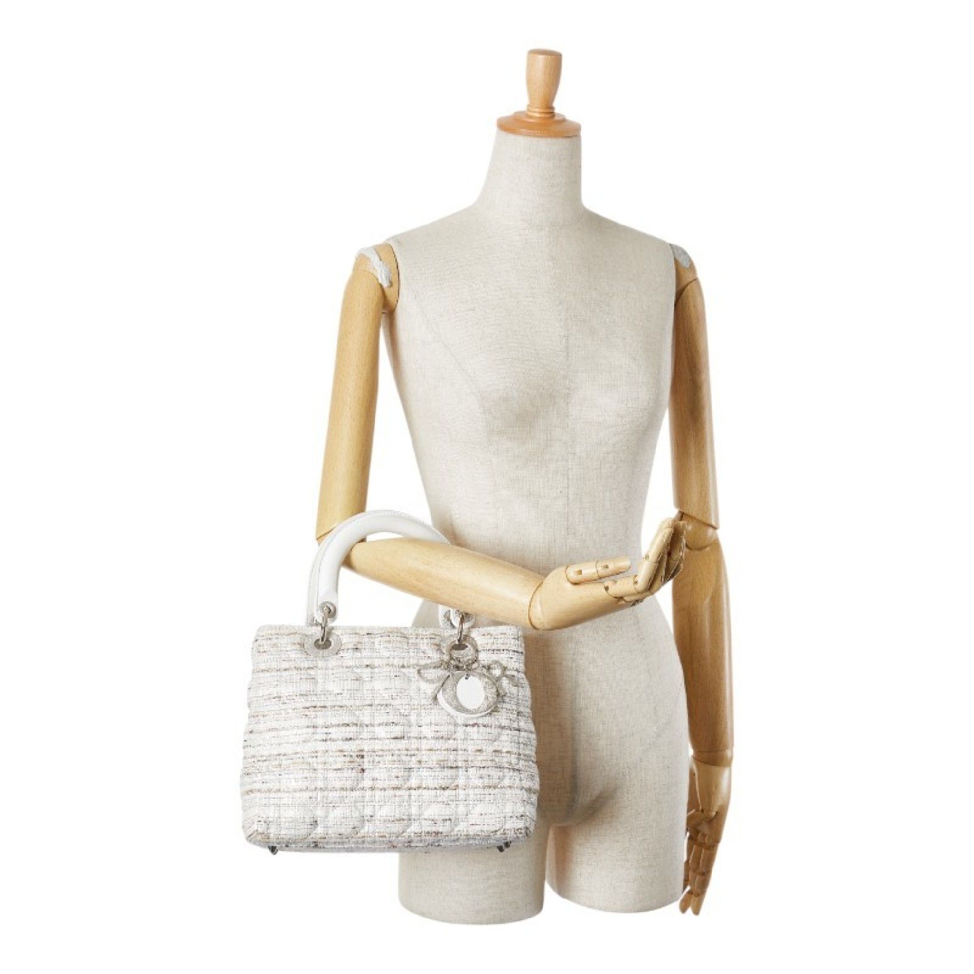 Dior Christian Dior Dior Lady Canage Tweed Handbag in White and Multicolor Canvas Leather for Women Size ONE SIZE - 11 Thumbnail