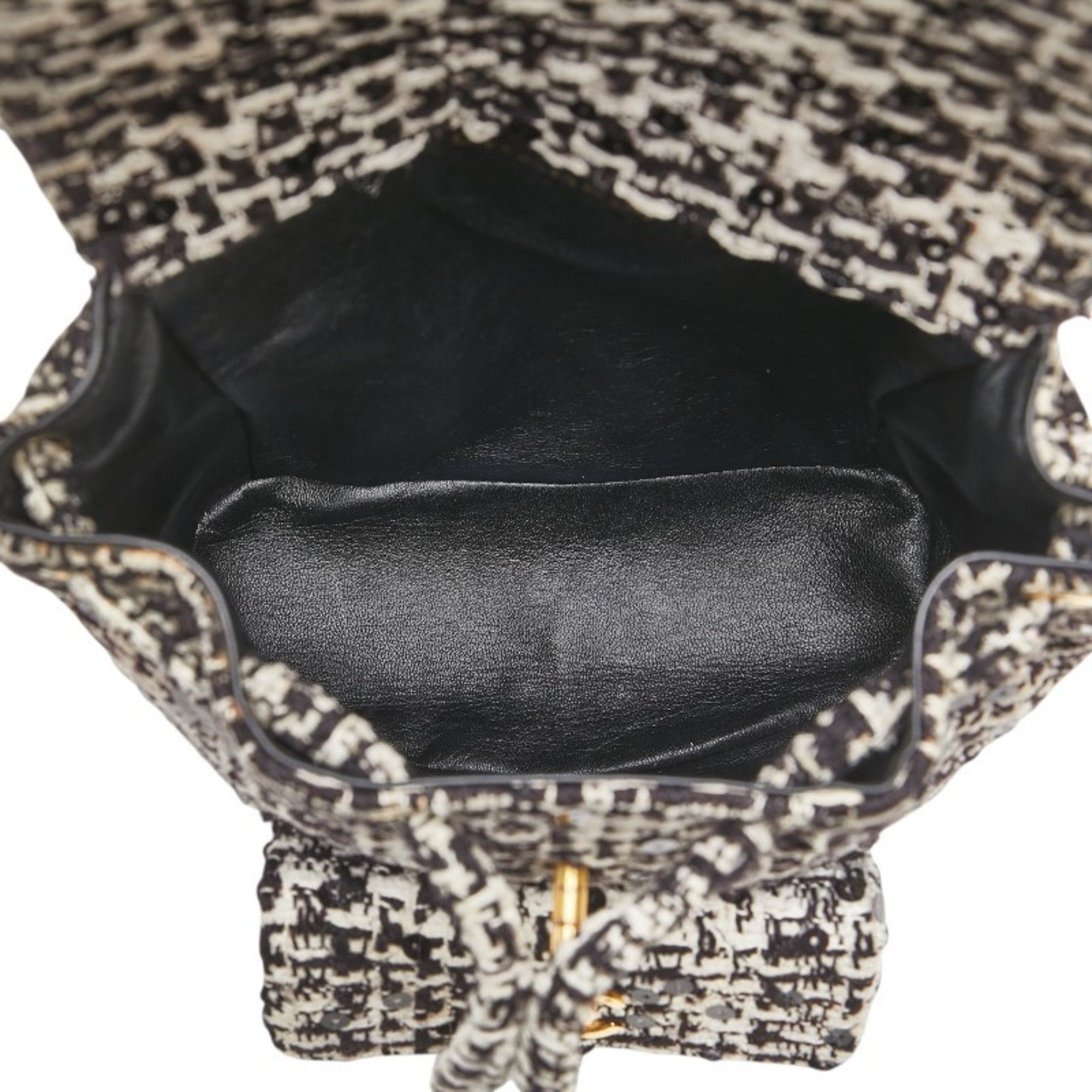 Chanel Chanel Matelasse Coco Mark Gold Hardware Chain Backpack Black White Tweed Sequins Women's CHANEL Size ONE SIZE - 12 Thumbnail