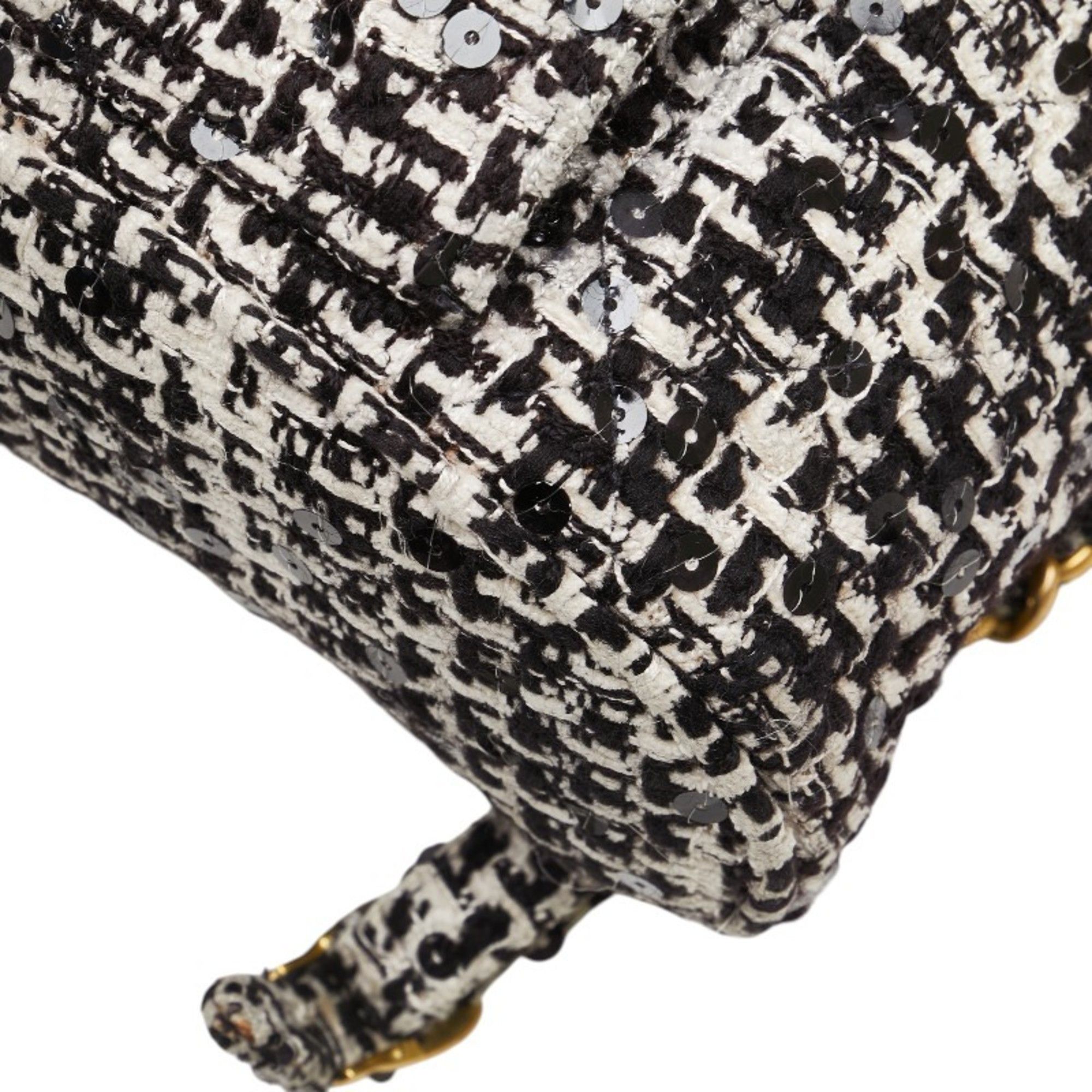 Chanel Chanel Matelasse Coco Mark Gold Hardware Chain Backpack Black White Tweed Sequins Women's CHANEL Size ONE SIZE - 5 Thumbnail