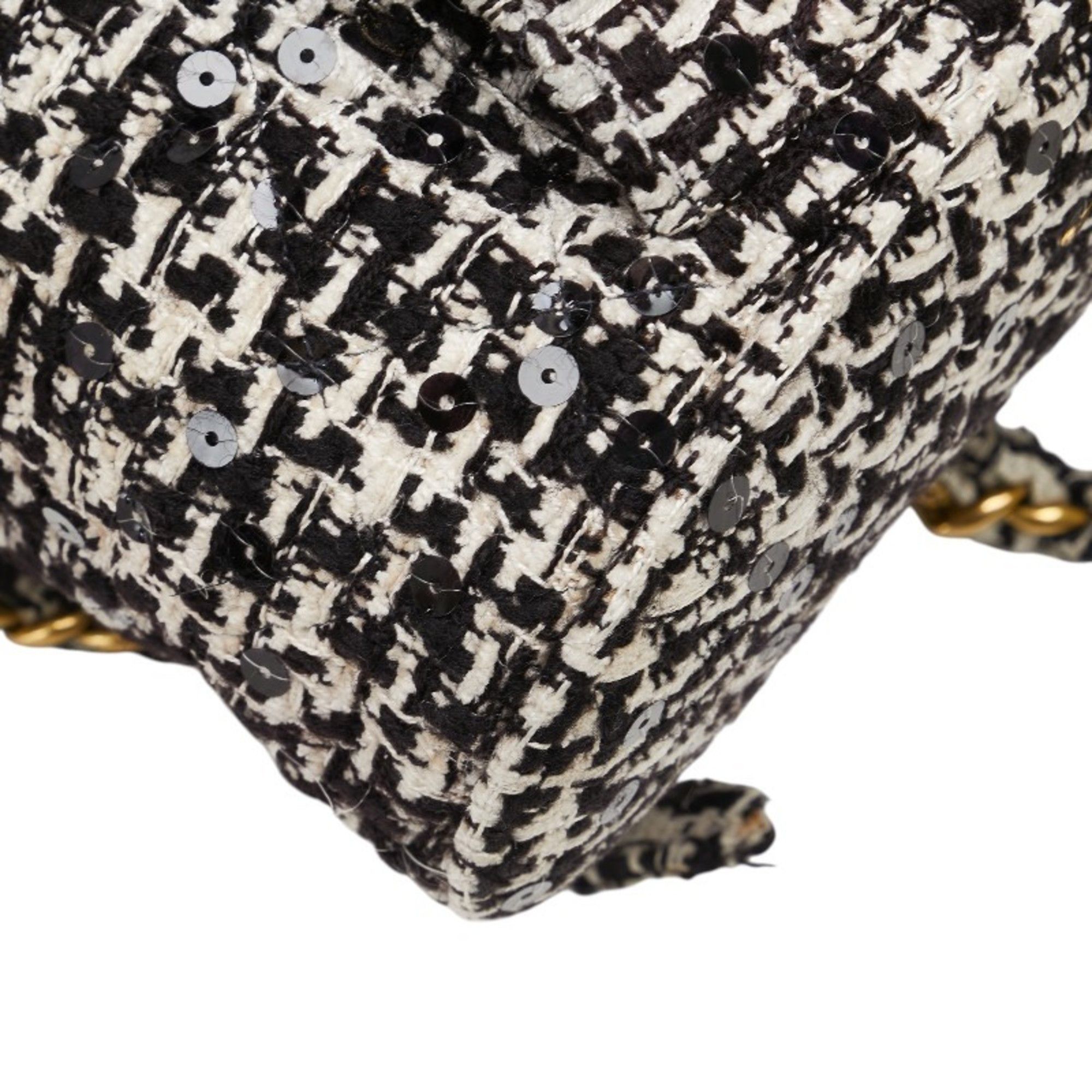 Chanel Chanel Matelasse Coco Mark Gold Hardware Chain Backpack Black White Tweed Sequins Women's CHANEL Size ONE SIZE - 4 Thumbnail