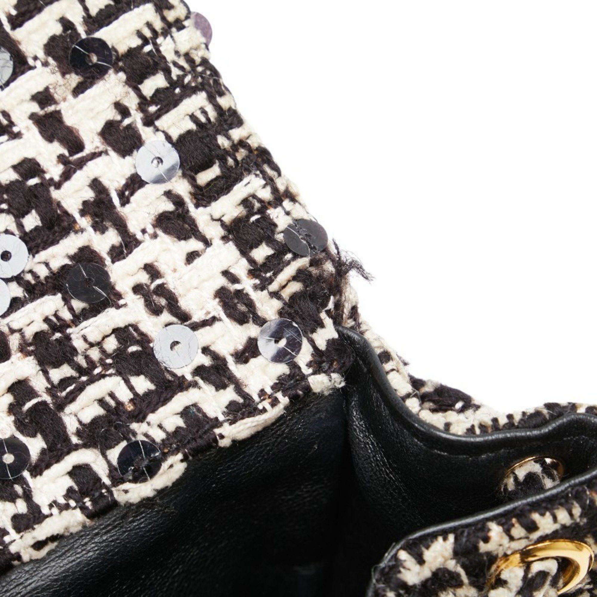 Chanel Chanel Matelasse Coco Mark Gold Hardware Chain Backpack Black White Tweed Sequins Women's CHANEL Size ONE SIZE - 10 Thumbnail