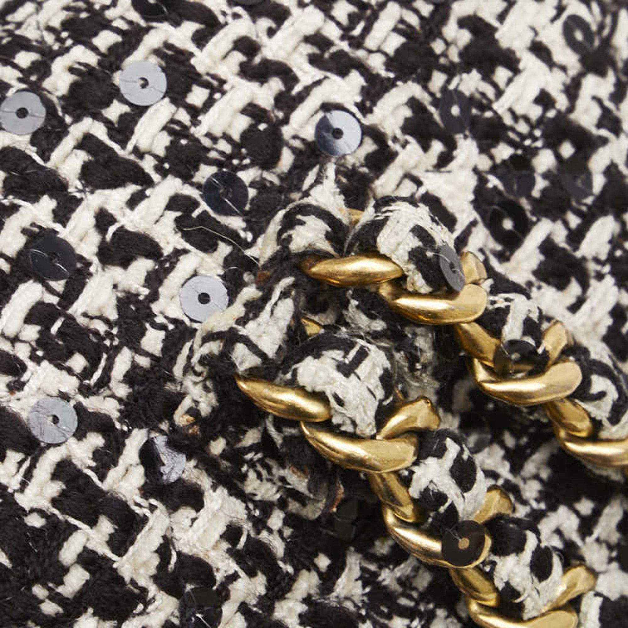 Chanel Chanel Matelasse Coco Mark Gold Hardware Chain Backpack Black White Tweed Sequins Women's CHANEL Size ONE SIZE - 8 Thumbnail